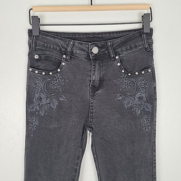 Killstar Anika Jeans Skinny Embroidered Moon Pentagram Studded Black Size XS - Picture 4 of 14